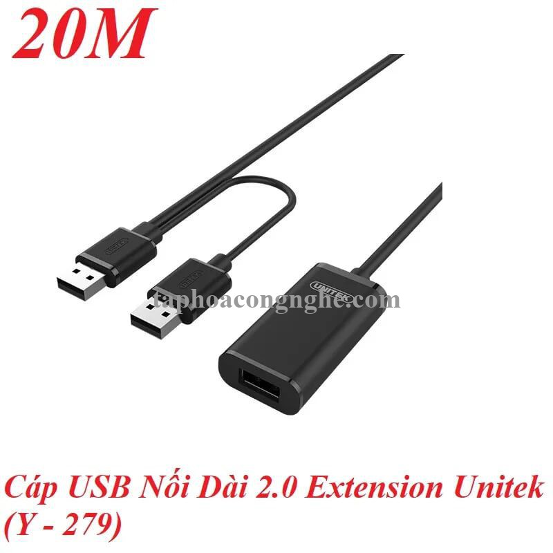 Unitek 98108 Y-279 2.0 20M Màu ĐenCáp Usb Nối Dài Extension 30098108